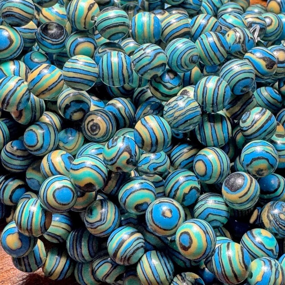8mm Blue Synthetic Malachite Bead Strand